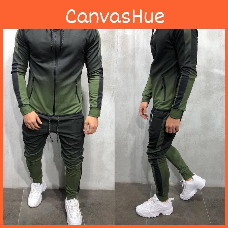 Premium Mens 2pc Tracksuit Set Hoodie And Joggers With Slim Fit And Zip Pockets