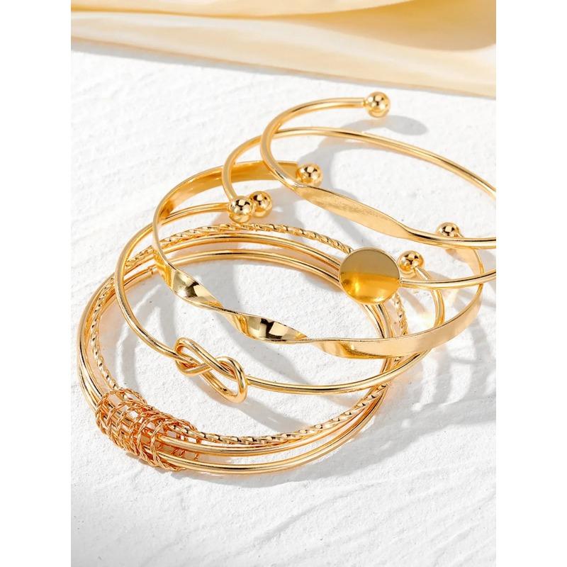 5pcs Punk Multilayer Bracelets for Female Elegant Delicate Twist Sparkling Adjustable Bangles Jewelry Couples Gifts