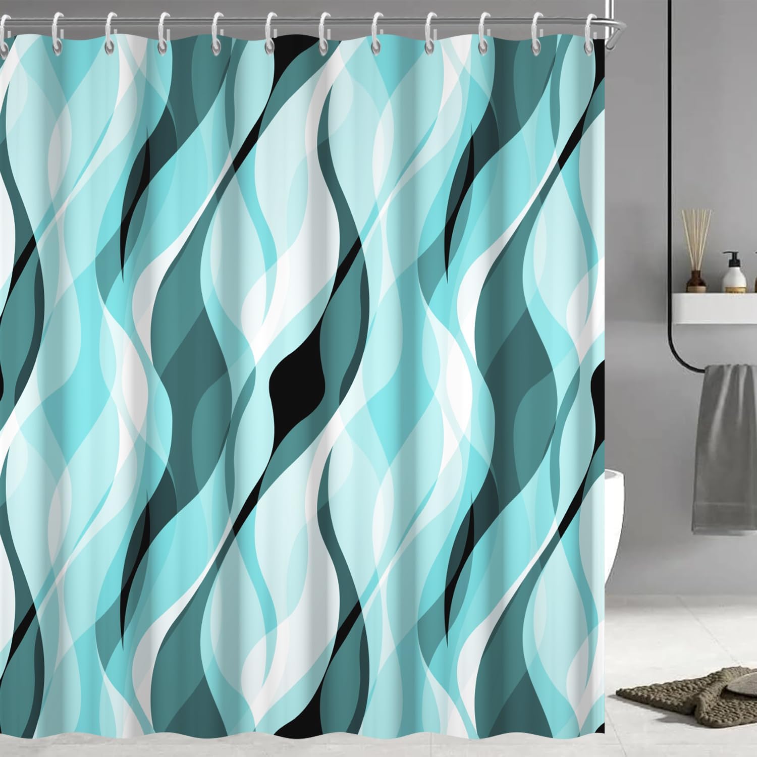 

Sage Green Shower Curtain - Abstract Ombre Grey Striped Modern Decor - Washable Fabric Curtain - Minimalist Bathroom Decor W60H190(CM)-1 Pcs