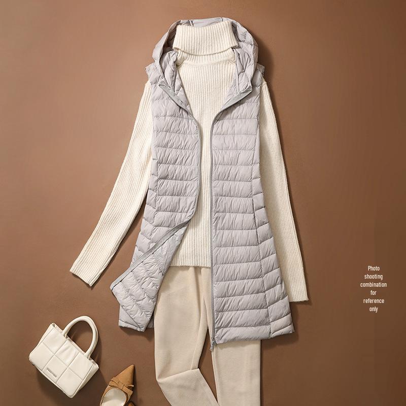 

Женский приталенный легкий пуховый жилет, спортивная куртка средней длины и шапка для осени/зимы - Доступны большие размеры 3XL серый