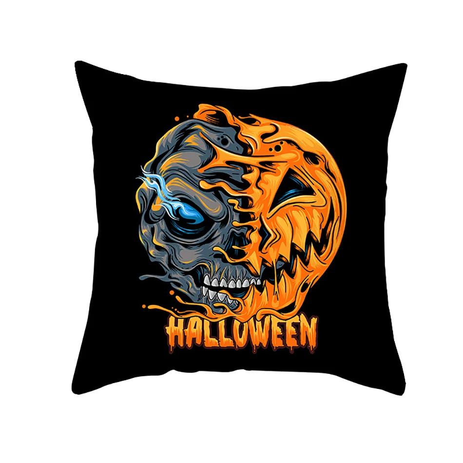 Home Decor Halloween Cushion Cover Skull Cat Scary Pumpkin Bat Castle Print Square Pillowcase Party 45X45Cm Funda De Almohada