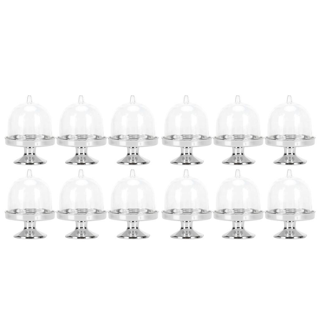 12er Set Mini Süßigkeitenbox Kuchenständer Cupcake Süßigkeiten Präsentationsplatte mit Deckel PartyzubehörBoden Silber