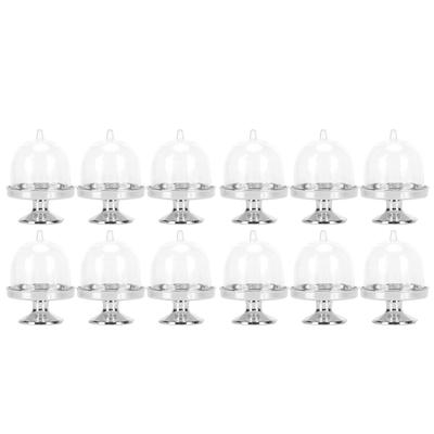 12 Set Mini Candy Box Cake Stand Cupcake Candy Display Plate with Lid Party SuppliesBottom Silver