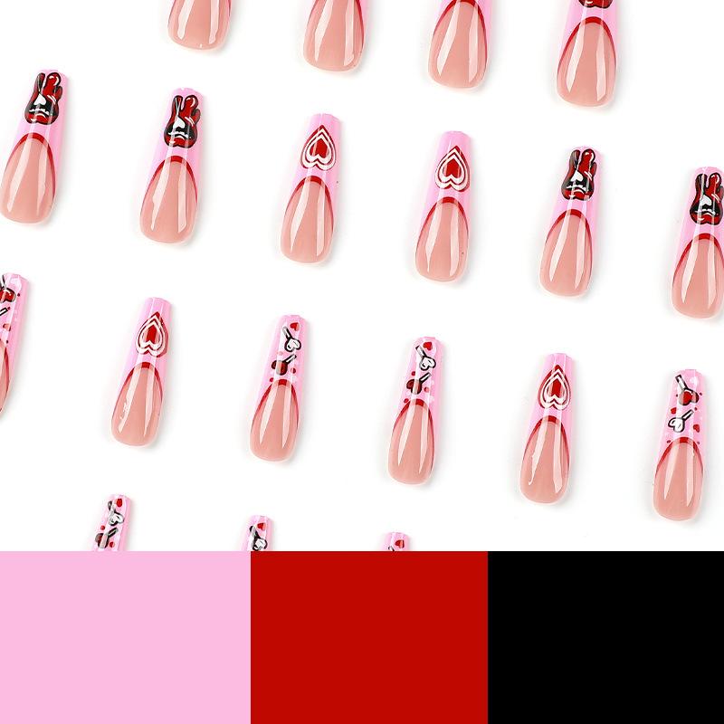24Pcs/Set Quick Nails Long Love Lips Graffiti False Nials Sticker Wearable Waterproof Manicure Finished Nails