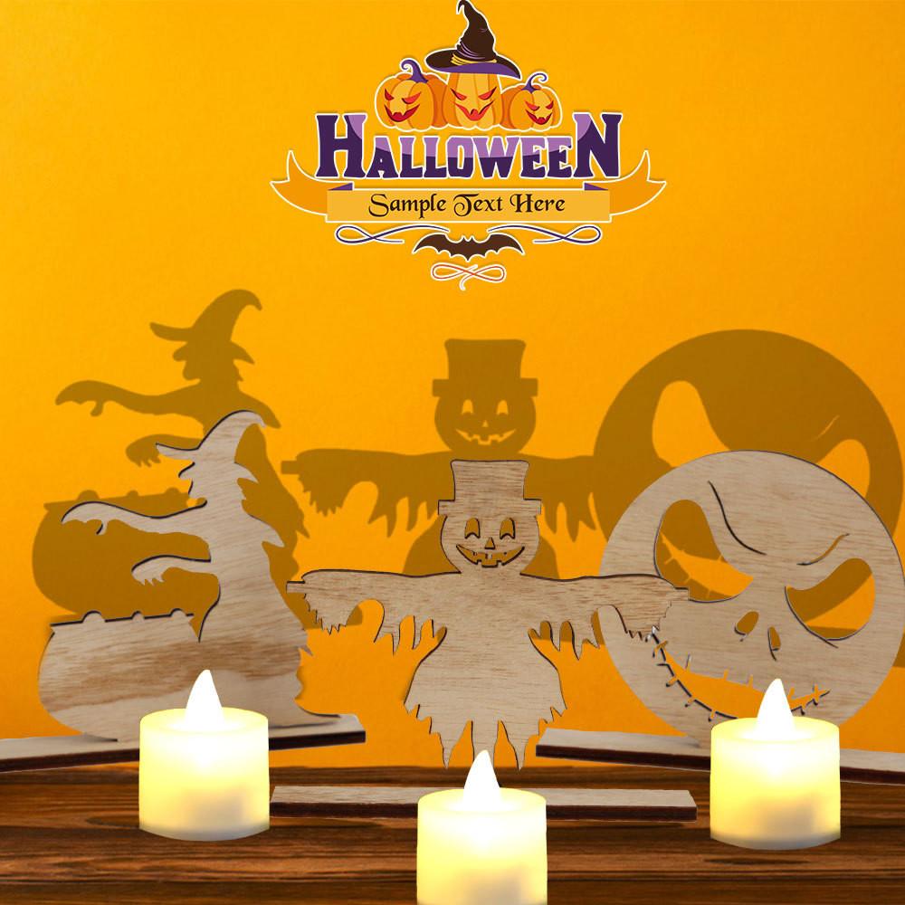 Candlelight Enchanting Wooden Projections Featuring Witches Ghosts And Scarecrows For Spooky Halloween Decor