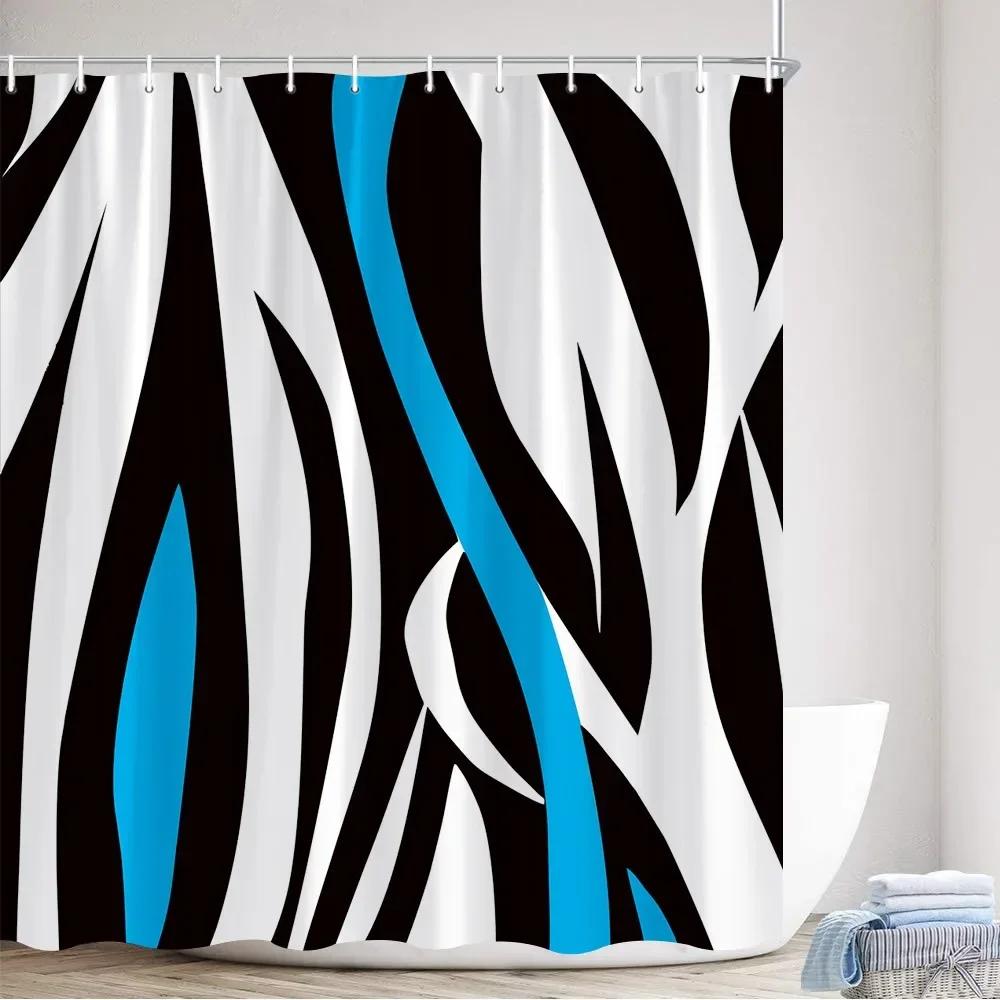

Creative Geometric Shower Curtains Blue Black White Stripes Abstract Design Modern Simple Nordic Bathroom Decor Bath Curtain Set W60H190(CM)-1 Pcs