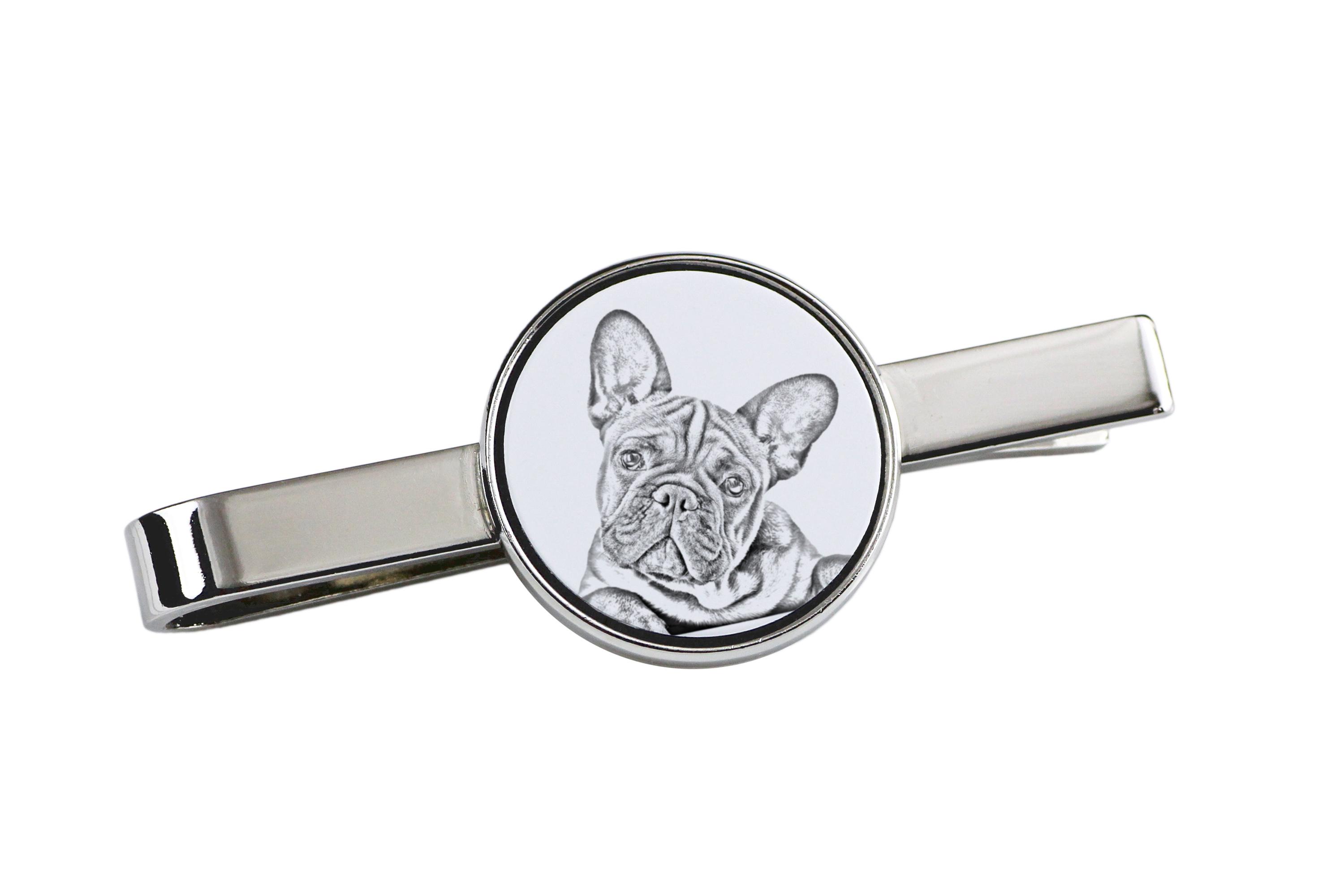 

French Bulldog, Frenchie - tie clip with a dog, personalized tie clip, a unique gift for a man from the Art-Dog brand срібний