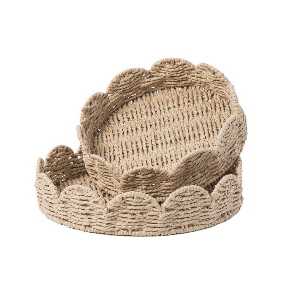 Decorative Hand Woven Basket Japanese Style Paper Rope Basket Braided Serving Tray Living Room