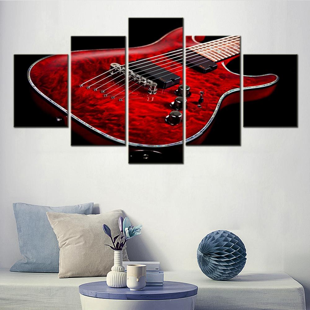 

5 Pieces Canvas Wall Arts Poster Red Guitar HD Wallpaper Painting Living Room Picture Print Home Decor Bedroom Mural Artwork 20X35 20X45 20X55CM