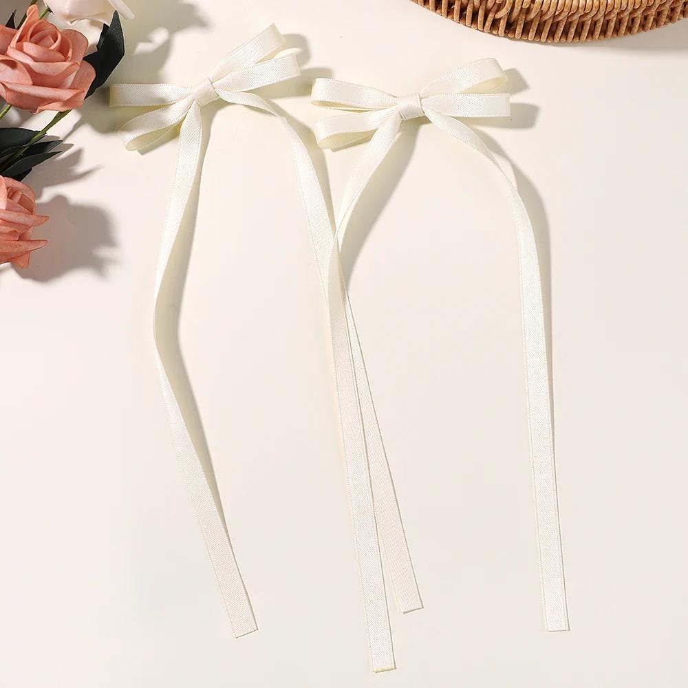 2pcs Long Tassel Ribbon Hairpin Cute Candy Bow Clip for Women Girls Party Gifts Headwear Side Clips Hair Accessories
