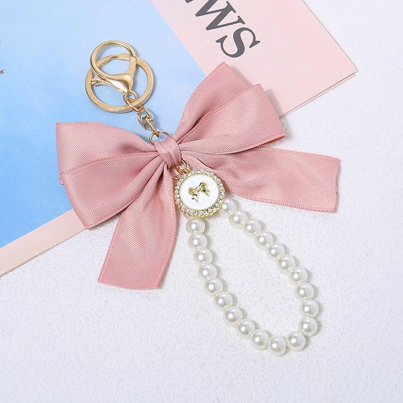 Bowknot Keychains Women's Pearl Chain Big Bow Tie Tote Hanging Ornament Bag Decorations DIY Headphone Case Accessories Kit Chain