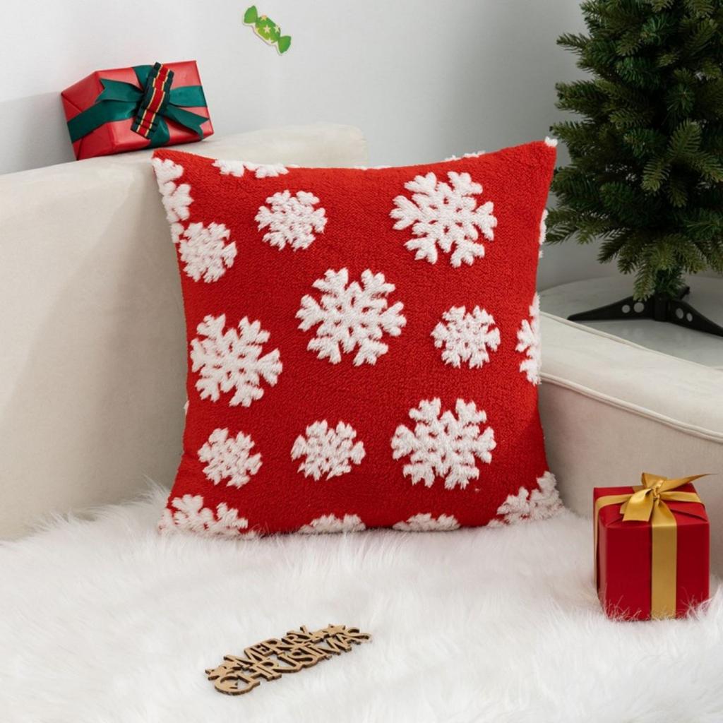 1pc Plush Christmas Tree & Snowflake Design Throw Pillow Cover, Suitable For Living Room, Bedroom, 4 Seasons Decor