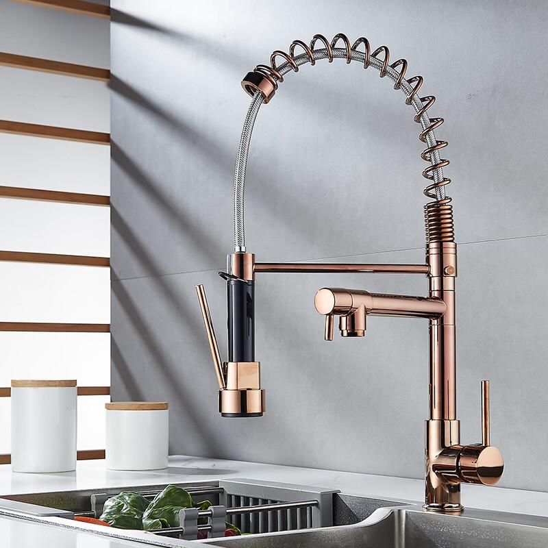 

Black and Rose Gold Dual-Function Spring Kitchen Faucet