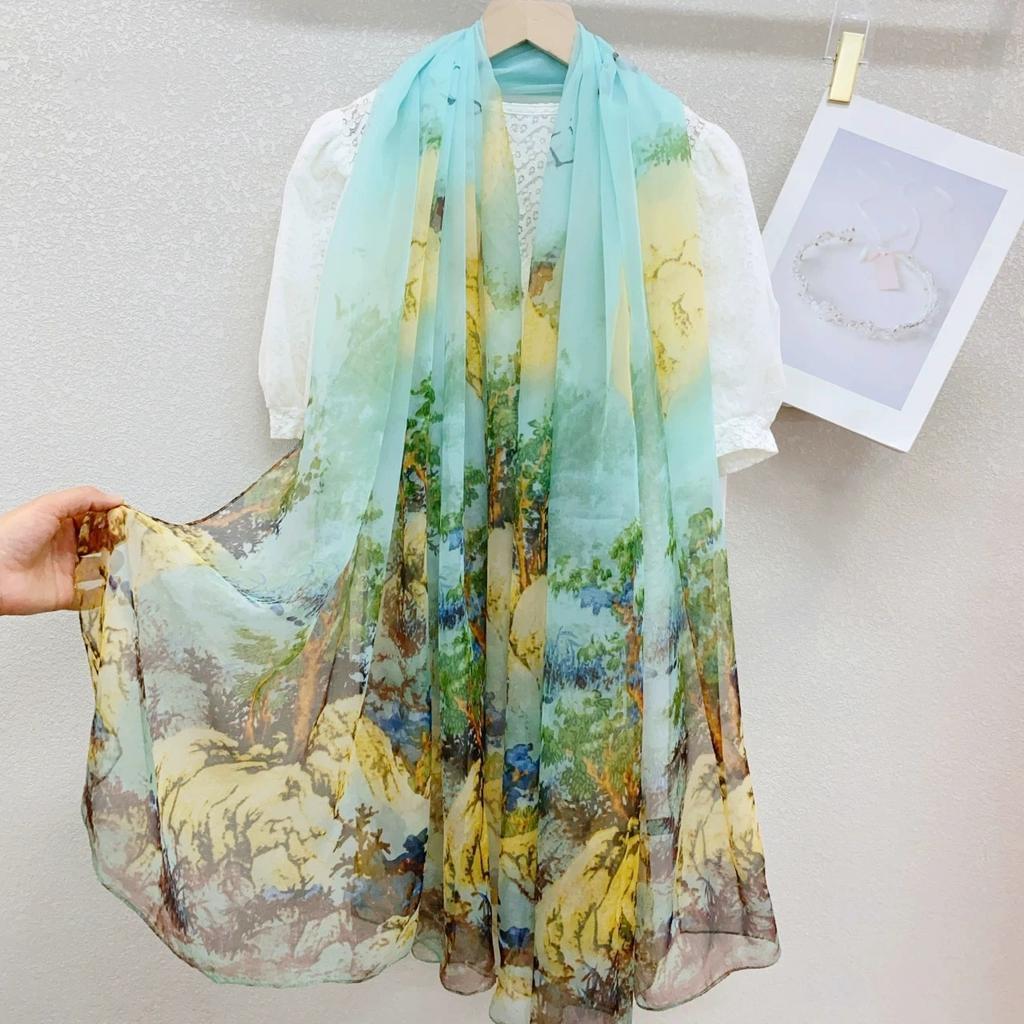 Stoles Wraps Silk Scarf Foulard Female Scarves Wraps Hijab Bandana Women Large-size Beach Shawls Muslim HijabsTravel Sunscreen
