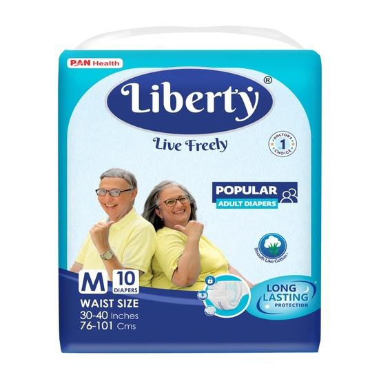 Liberty Popular Adult Diapers, Tape Style, Medium (M) Size, 10 Count, Waist Size (76-101cm | 30-40 inches), Unisex, Pack of 1