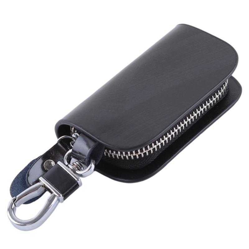 Black/Brown Smart Car Key Case Remote Leather Housing Anti Scratch Cover Bag Pouch Key Protector Auto Accessories 9.5*5.5*2.5cm