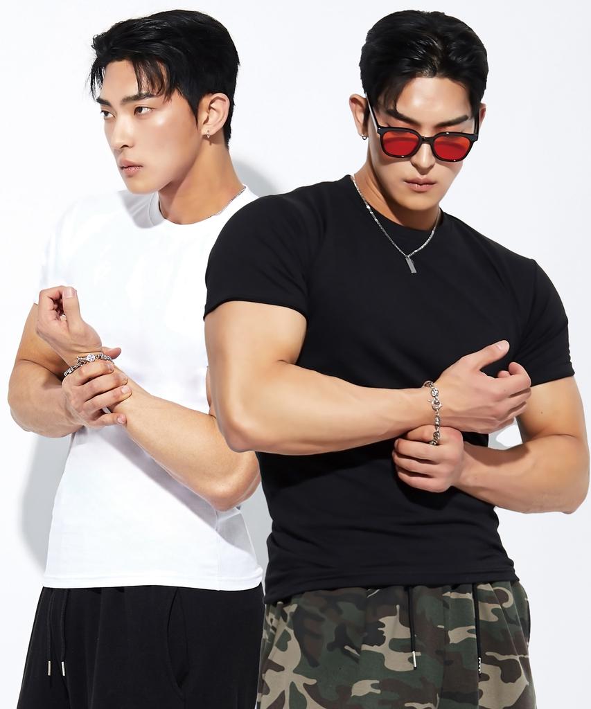BATTRACT [2Pack] Muscle Fit Daily Plain Short Sleeve T-Shirt [Black & White]