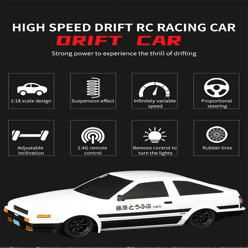 AE86 Model Full Size Car Modified Rear Drive New Ae86 Flip Light Gyroscope Racing Car with LED Light Remote Control Car Boy Toy Collection Ornaments