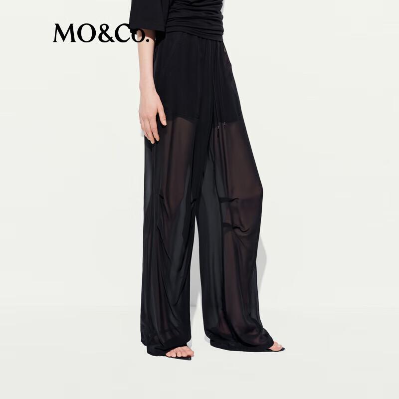 MO&Co. Summer Lightweight Black Mesh Straight Leg Casual Pants
