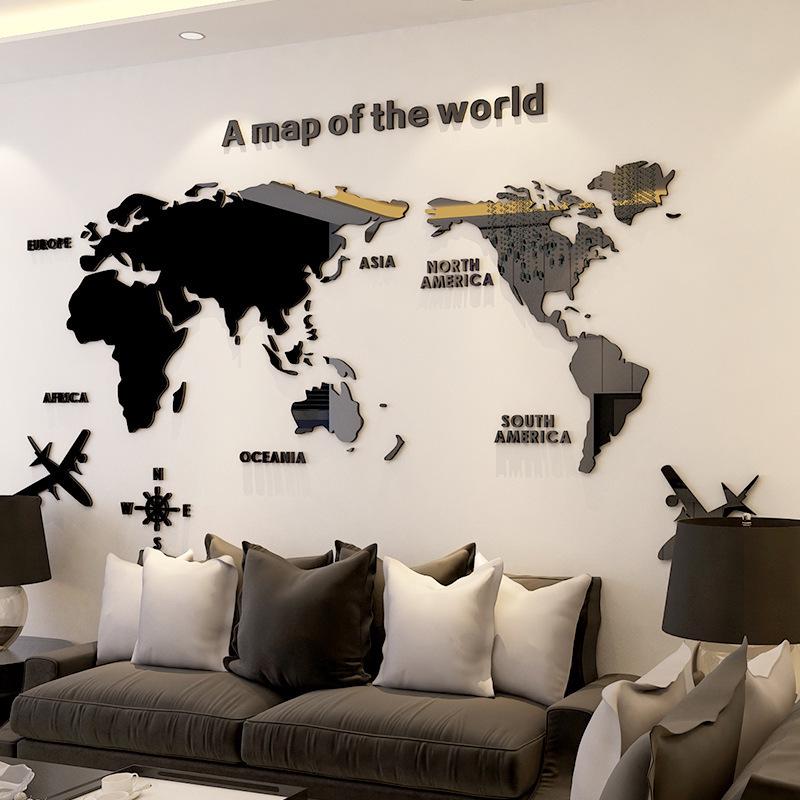 Acrylic 3D Stereo Wall Sticker for Living Room TV Background, M70-Map Design