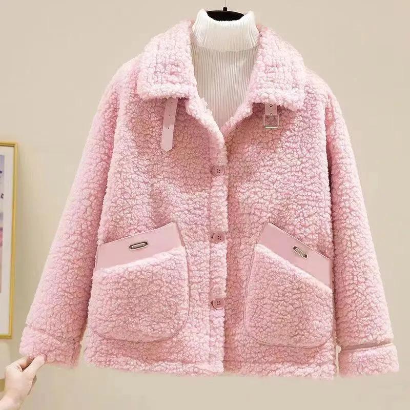 Women's Autumn and Winter Plus Cashmere Lambs Wool Coat Grain Cashmere Fur One Lamb Wool Short Coat Coat Women