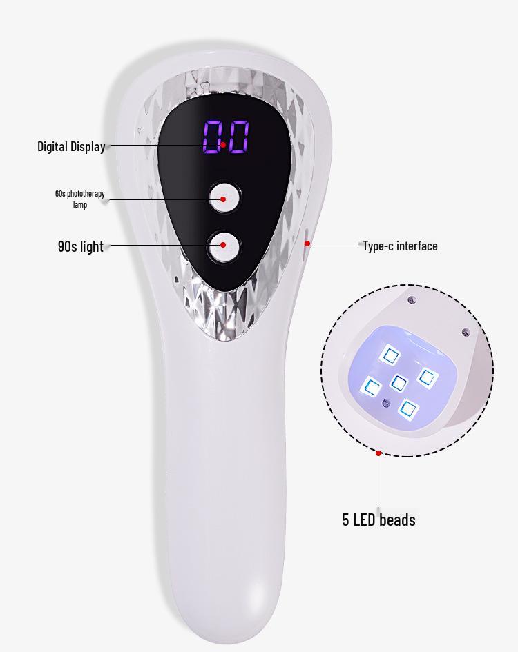 Portable Wireless Nail Art Dryer - Quick Dry, No Black Hands, Handheld Phototherapy Lamp, Japanese Display.