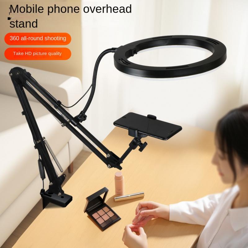 LED Selfie Ring Light Phone Stand With Folding Arm Circle Fill Light Dimmable Tripod Photography RingLight For YouTobe Streaming