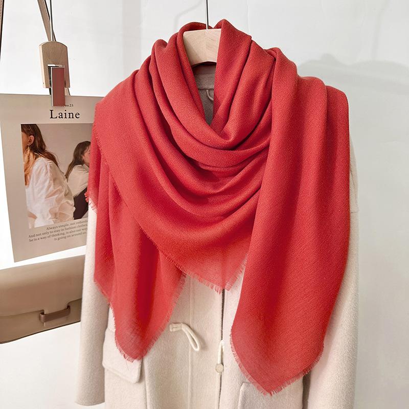 Simple literary and artistic yarn with sunscreen, elegant shawl, women's solid color square short fringed temperament scarf