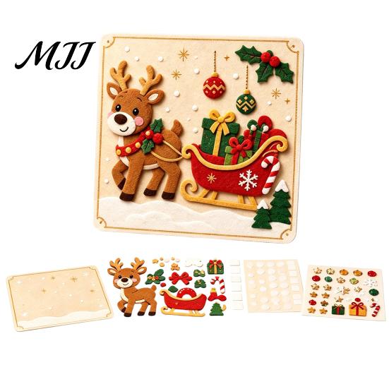 Indoor Outdoor DIY Decor Christmas Magic Felt Sticker Art Kit for Kids, 3D Layered Santa & Tree Custom Sculpting Set Craft Set, No Mess Peel