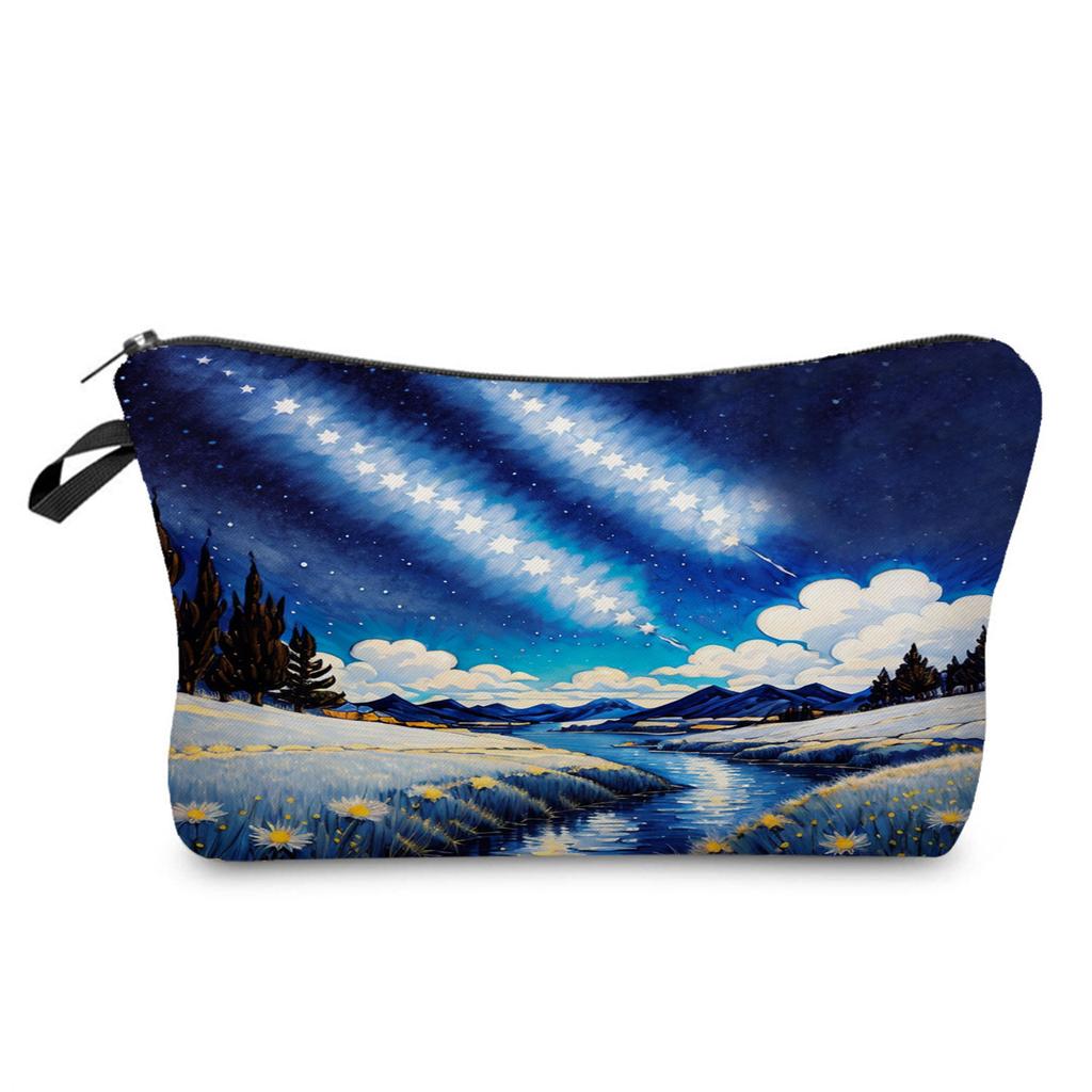 Women Starry Sky Rainbow Print Cosmetic Bag Toiletries Organize Travel Storage Case