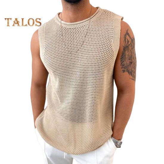 

Мужской жилет с круглым вырезом без рукавов, летний дышащий жилет, однотонный, ажурный, трикотажный, для фитнеса, домашняя одежда XXL хаки