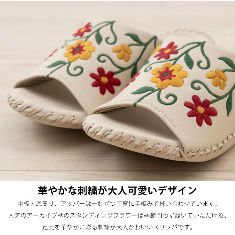 Sybilla Floracion Size M Navy 41429 Slippers, (approx. 22.5-23.5cm), Senko, Blue,