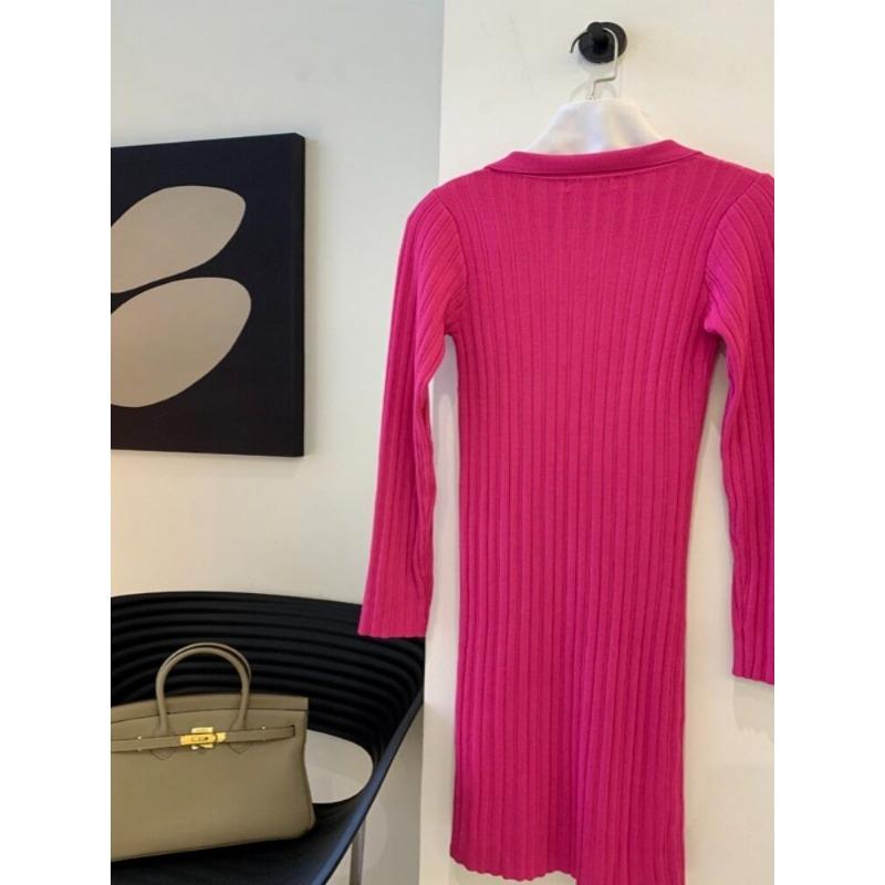Temperament Sexy Rose Red V-Neck Slim-fit Knitted Dress Spring and Autumn New Skinny Muse Fan Dress