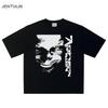 Harajuku Oversized Streetwear Pánské Tričko Aphex Twin Potisk Obličeje Vrcholy Bavlna Hip Hop Krátký Rukáv Oblečení Goth Y2k Trička
