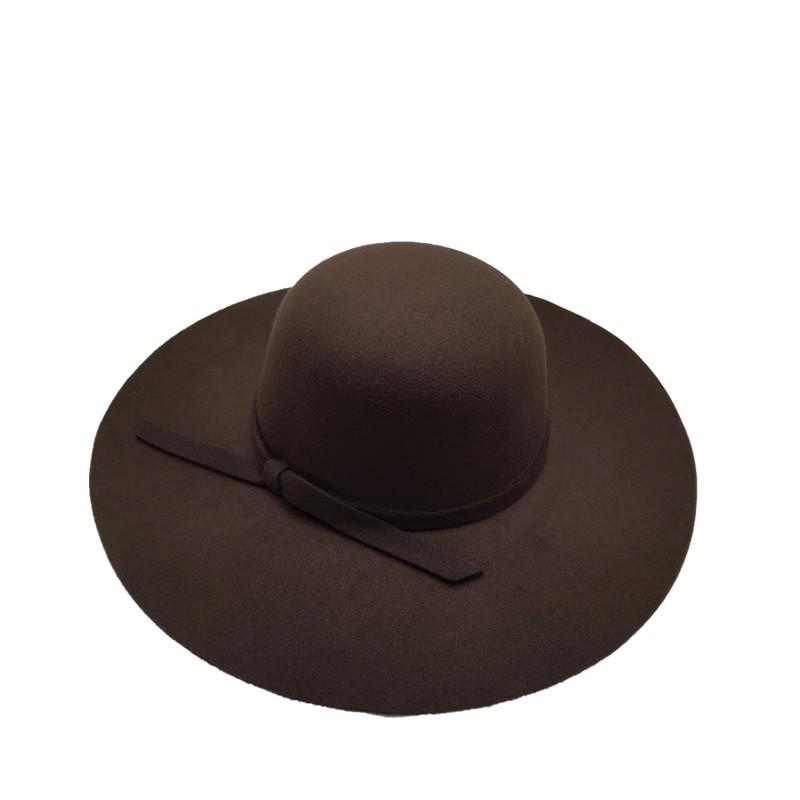 Women's Retro Korean Black Woolen Fisherman Hat with Bow and Large Brim – Perfect for Autumn and Winter.