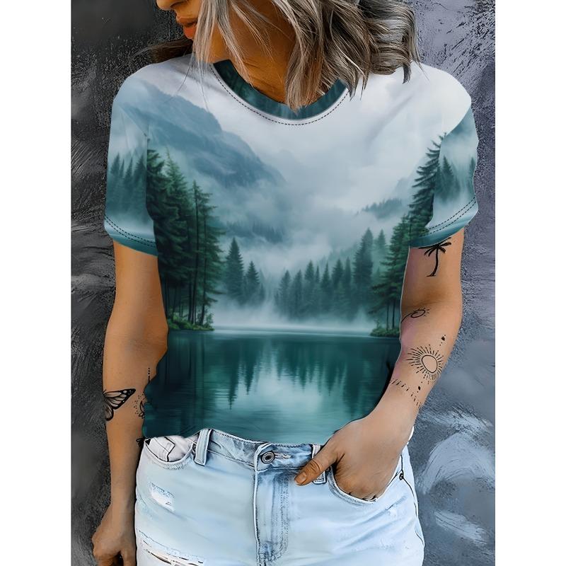 

Summer Fashion Casual Colorful Printed Comfortable Soft Breathable Loose Women s Round Neck T-shirt 6XL