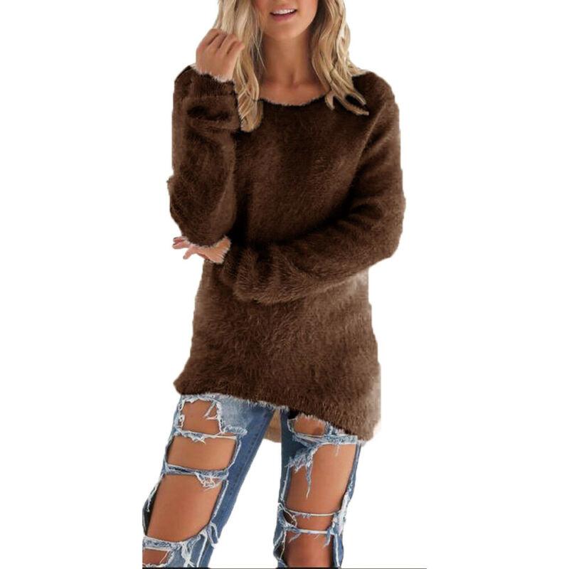 

Осінь-зима, жіночі плюшеві светри, повсякденні вільні топи з довгим рукавом і круглим вирізом, однотонні пуловери XXL