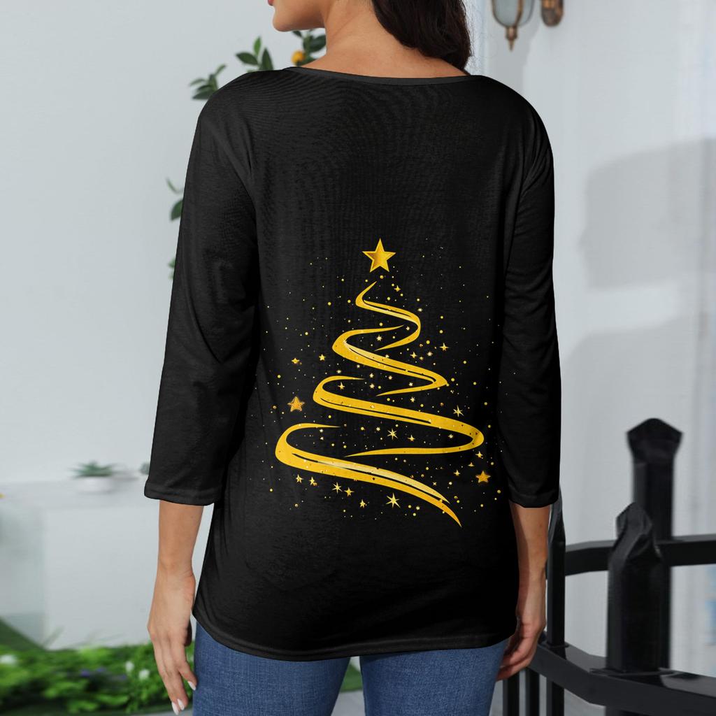 Women's Casual Fashionable Sexy Comfortable V-Neck Christmas Three-Quarter Sleeve Top