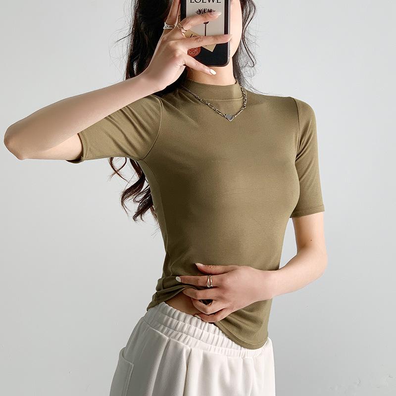 Women's Summer Slimming Stand-Up Collar T-Shirt - Short/Mid Sleeve