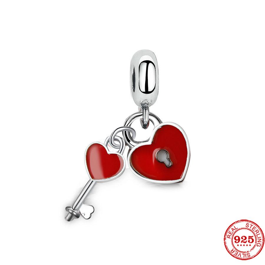 925 Sterlingsilber DIY Schmuck Lippenstift High Heels Liebesherz Hantel Apfel Charm Perle Armband