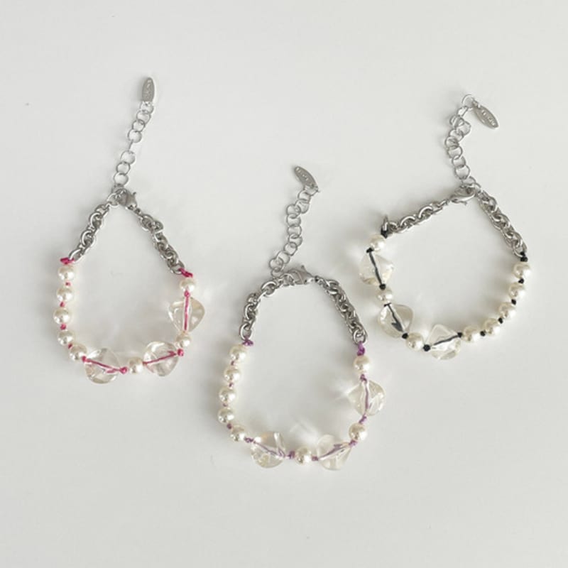 ELYONA Clear Beads Pearl Bracelet (Black,Lilac,Pink)