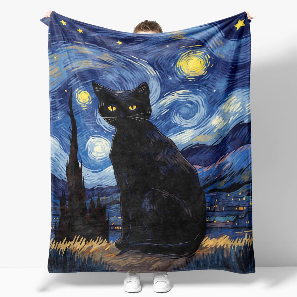 The Starry Night Throw Blanket Art Oil Painting Style Soft Cozy Blankets Soft Warm Flannel Blanket for Bed Room Home Sofa