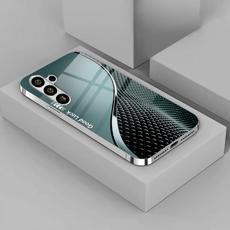Curved Scale Pattern Silver Electroplated Glass Case for Samsung Galaxy S25, S23 Plus, S24 Ultra/Plus