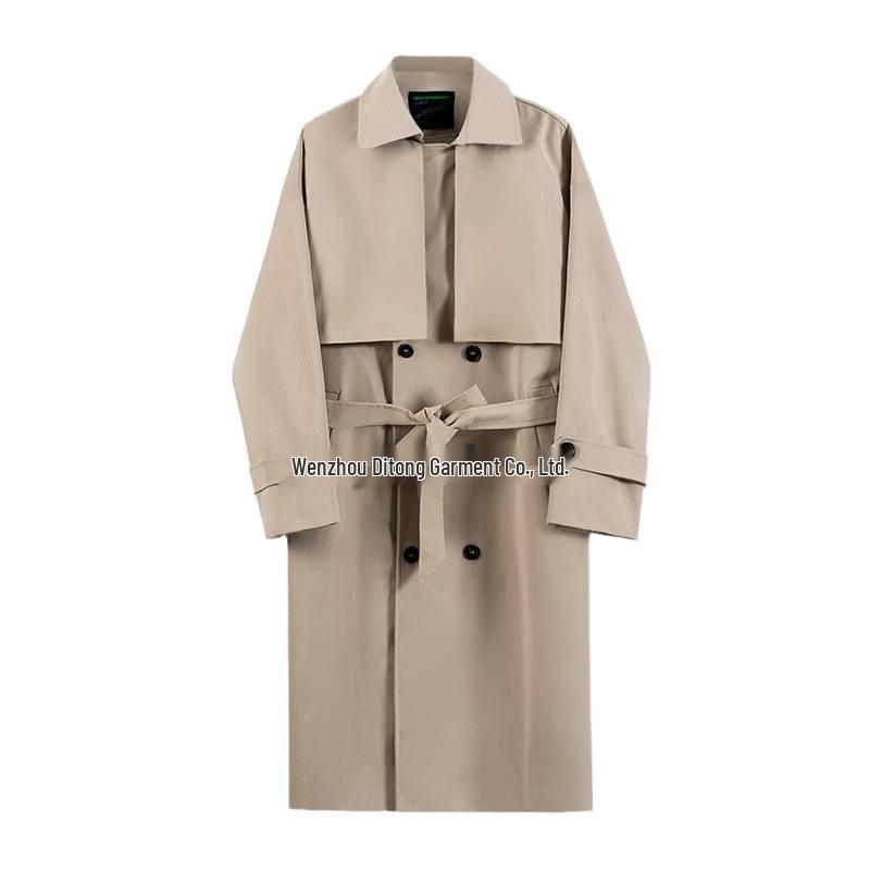 Men's Korean Style Double-Breasted Mid-Length Trench Coat - Trendy, Loose, Over-the-Knee, Versatile Casual Jacket for Spring and Autumn