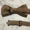 Beige [Bow Tie & Pocket Square] 2-Piece Set, Plain, Men's, One-Touch, Formal, Wedding, After-Party