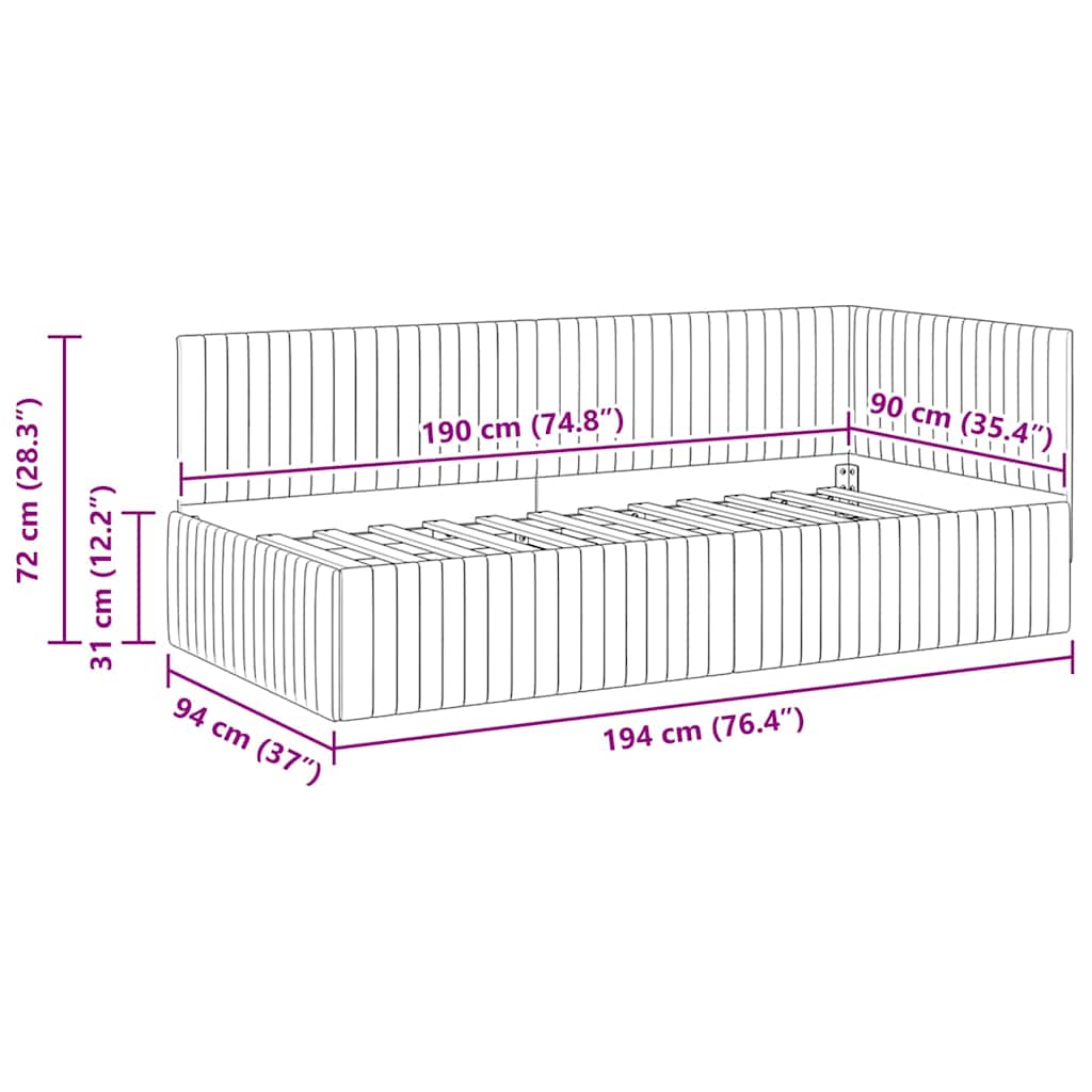 Corner Bed Frame with Headboard Dark Gray 90 Cm X 190 Cm Velvet
