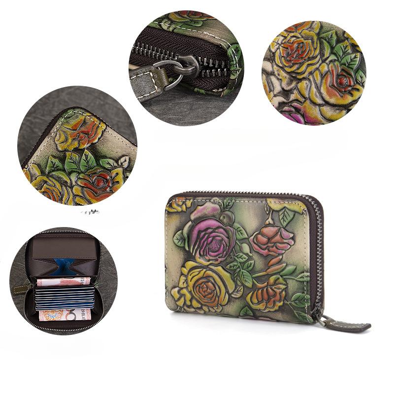 Dámská taštička na karty Vintage Embosovaná peněženka na mince Mini Velkokapacitní Více slotů na karty