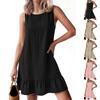 Sleeveless Loose Fit Ruffle Hem Mini Dress Lightweight Casual Tank Style Summer Dress for Women with Round Neckline