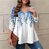 Women's Plus Size Fashion Printed Casual Pleated Round Neck Long Sleeve Top