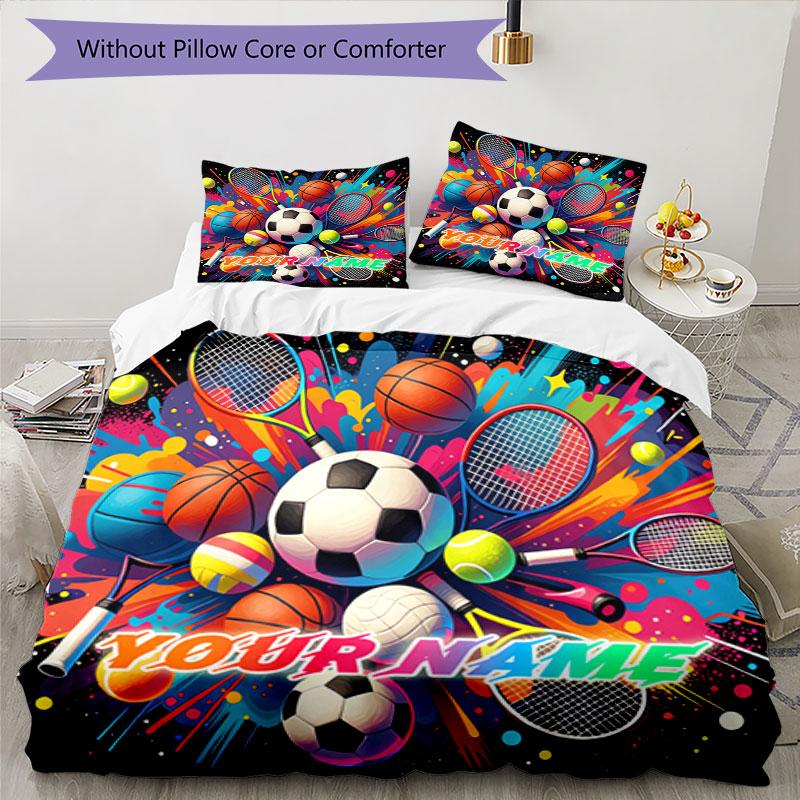 3PC Custom Name Sports Ball Celebration Bedding Set Duvet Cover Closure Includes 1 Duvet Cover & 2 Pillowcases for Bedroom